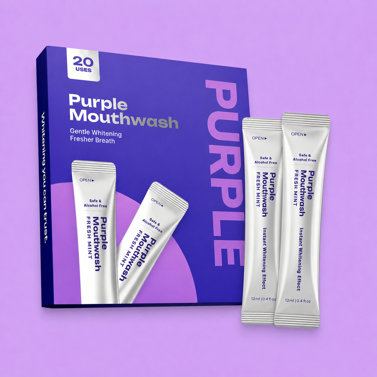 Purple Mouthwash - Sachets 20 Pack - Peroxide-Free - Alcohol Free - Vegan Mint