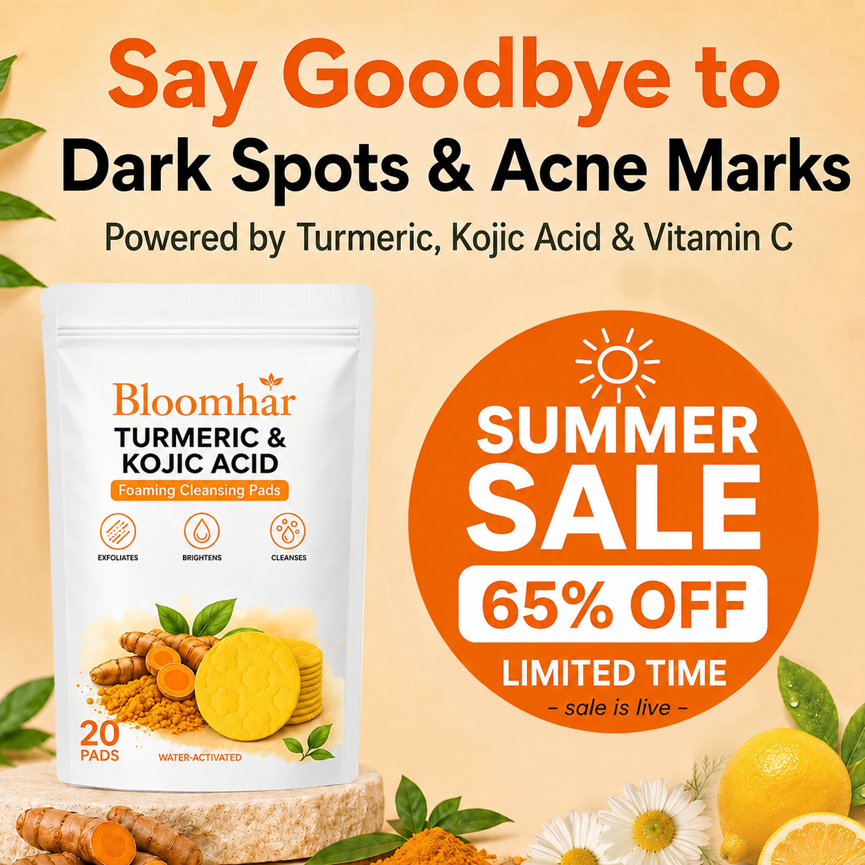 🔥Last Day 68% OFF-Bloomhar Turmeric Kojic Glow Pads