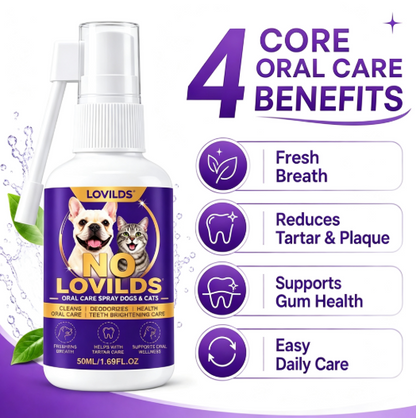 Pet oral care spray freshens breath and protects the mouth