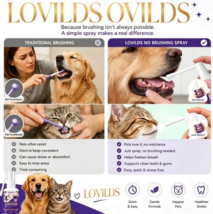 Pet oral care spray freshens breath and protects the mouth