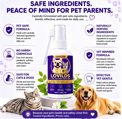 Pet oral care spray freshens breath and protects the mouth