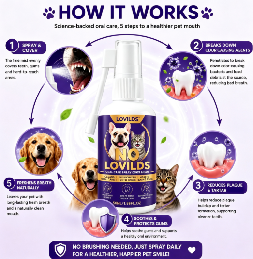 Pet oral care spray freshens breath and protects the mouth