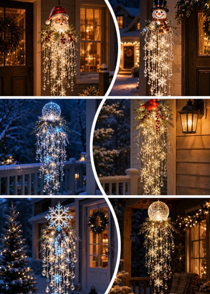 ✨ Crystal Cascade™ Christmas Hanging Porch Light – Overhead LED Crystal Waterfall 💎