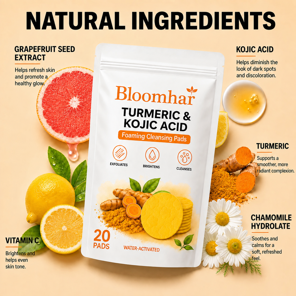 🔥Last Day 68% OFF-Bloomhar Turmeric Kojic Glow Pads
