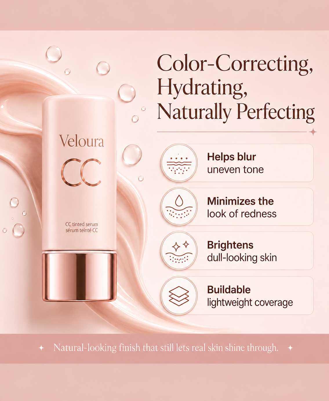 CC Color-Correcting Tinted Serum – Lightweight, Shade-Adaptive Coverage with 24H Hydration & 16H Waterproof Wear