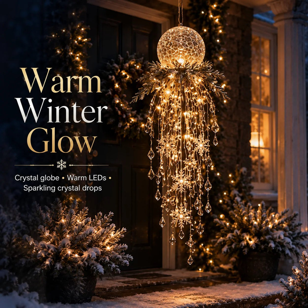 ✨ Crystal Cascade™ Christmas Hanging Porch Light – Overhead LED Crystal Waterfall 💎