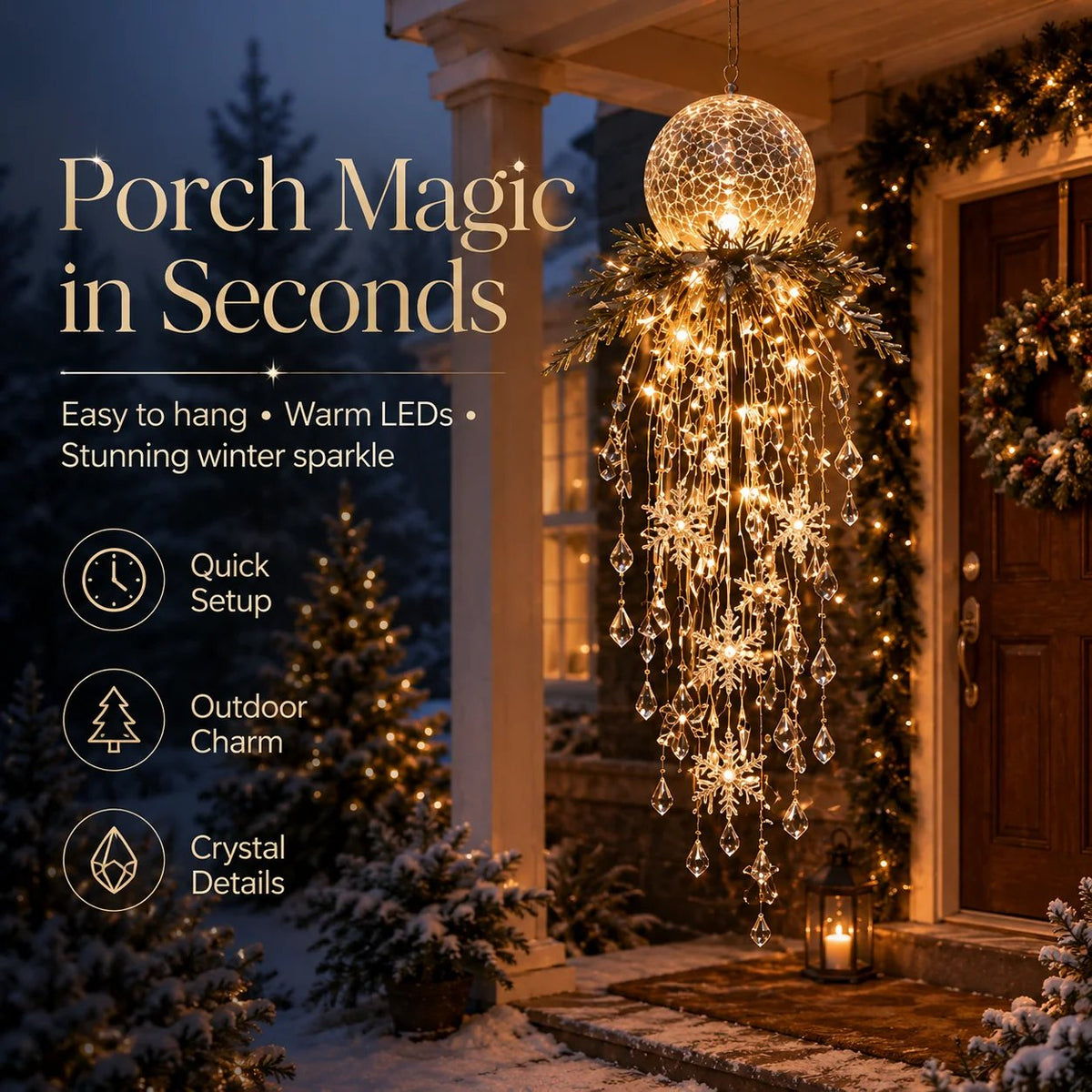✨ Crystal Cascade™ Christmas Hanging Porch Light – Overhead LED Crystal Waterfall 💎