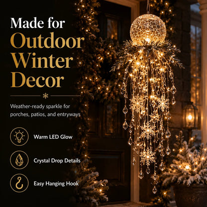 ✨ Crystal Cascade™ Christmas Hanging Porch Light – Overhead LED Crystal Waterfall 💎